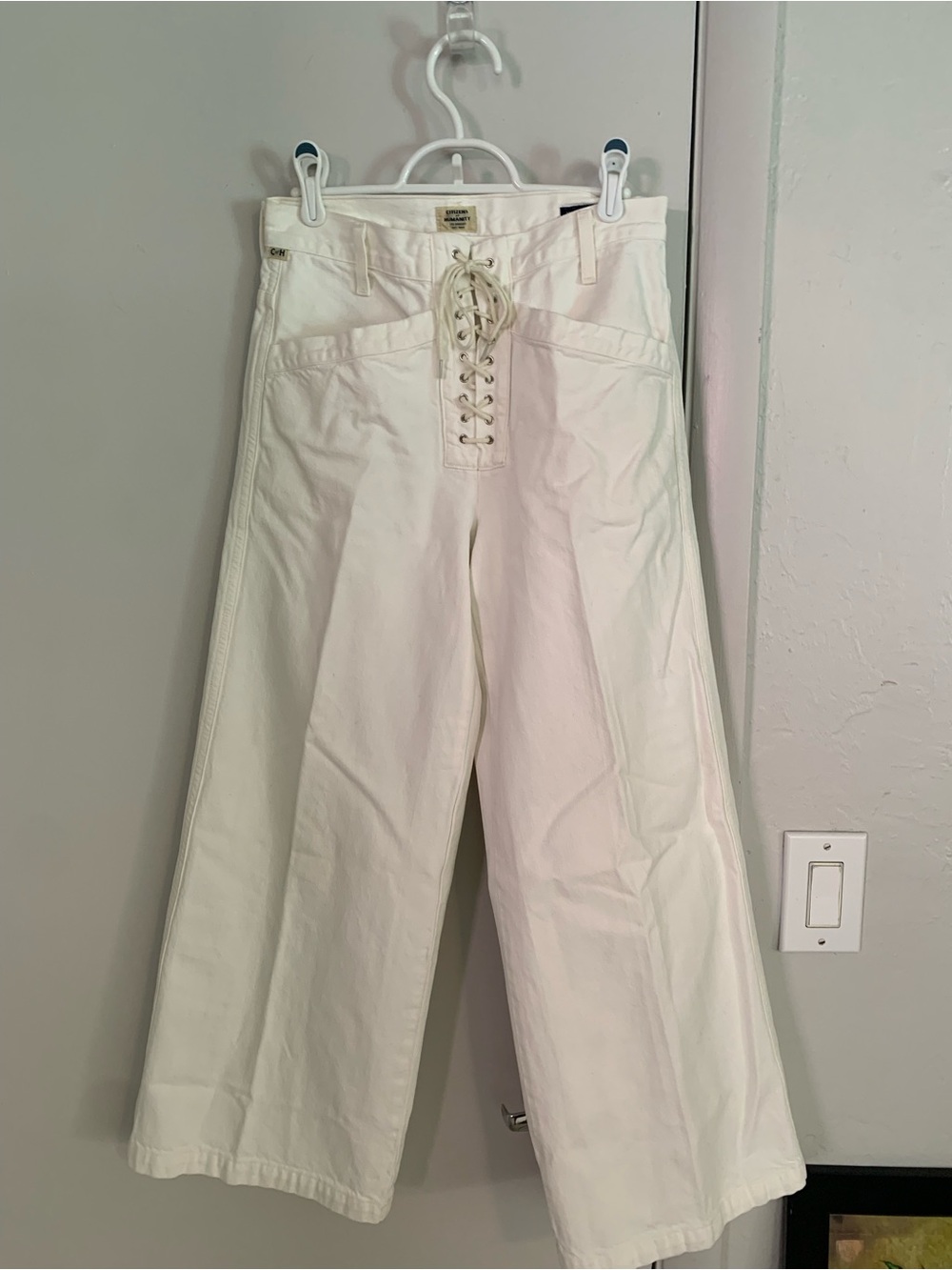 Citizens of Humanity White Lace-Up Wide Leg Pants
